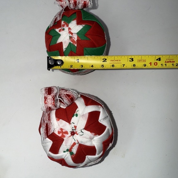 VTG Christmas Fabric Patchwork Quilted Ornament Lot Of 9 Cottagecore Read - Picture 4 of 12